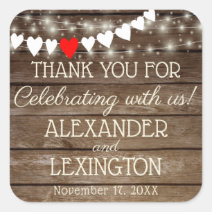 Pegatina Cuadrada Rústica Cadena De País De Luces Favor De Boda