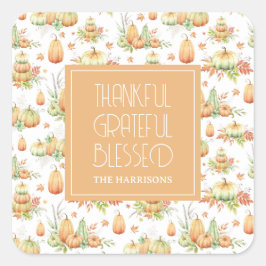 Pegatina Cuadrada Rústica calabaza deja agradecidas bendiciones