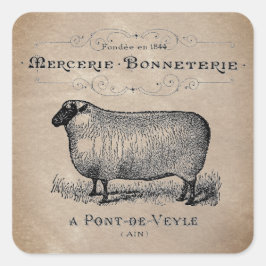 Pegatina Cuadrada Rústica de granja de ovejas francesas de edad avan
