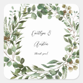 Pegatina Cuadrada Rústica de hojas y eucalipto