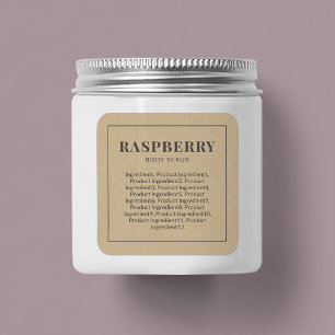 Pegatina Cuadrada Rústica frontera gris Lista de ingredientes Kraft