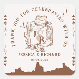 Pegatina Cuadrada Rústica granja de rancho occidental Barn Cowboy Gr