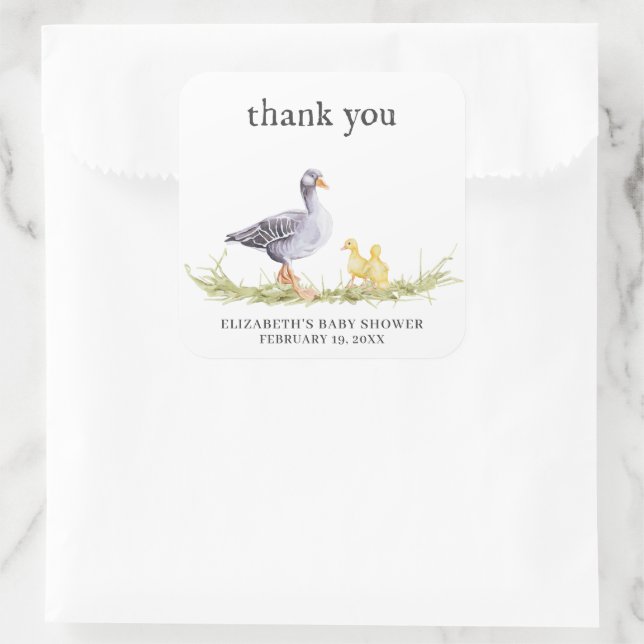 Pegatina Cuadrada Rústica granja Goose | Baby Shower Favor (Bolso)