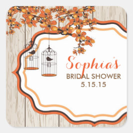 Pegatina Cuadrada Rústica jaula de pájaro Bridal Ducha Etiquetas de