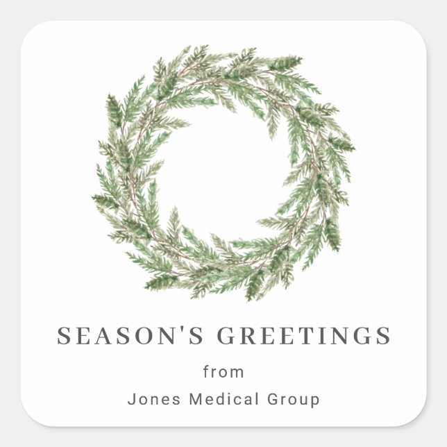 Pegatina Cuadrada Rústica vegetación Pine Wreath vacaciones de negoc (Anverso)