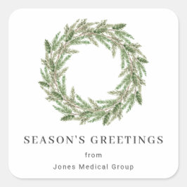 Pegatina Cuadrada Rústica vegetación Pine Wreath vacaciones de negoc
