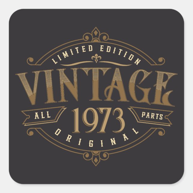 Pegatina Cuadrada Rústica vintage 1973 (Anverso)