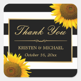 Pegatina Cuadrada Rústico amarillo girasol blanco negro gracias