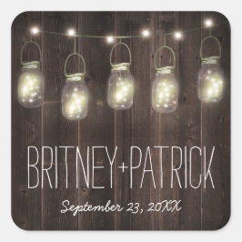 Pegatina Cuadrada Rústico Barn Wood Mason Jar Favoritos de boda
