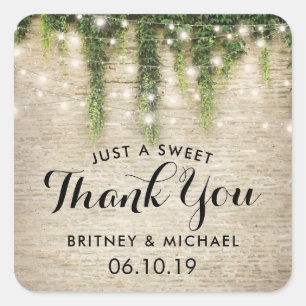 Pegatina Cuadrada Rústico Boda de cadenas de la iglesia de piedra de