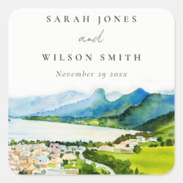 Pegatina Cuadrada Rústico Boda paisajístico rural del lago rural