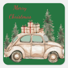 Pegatina Cuadrada Rústico coche de vacaciones