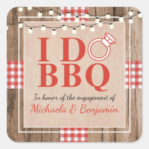 Pegatina Cuadrada Rústico I Do BBQ Engagement Party Couples Shower