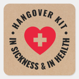 Pegatina Cuadrada Rústico Kraft Boda Hangover Recovery Kit Classi