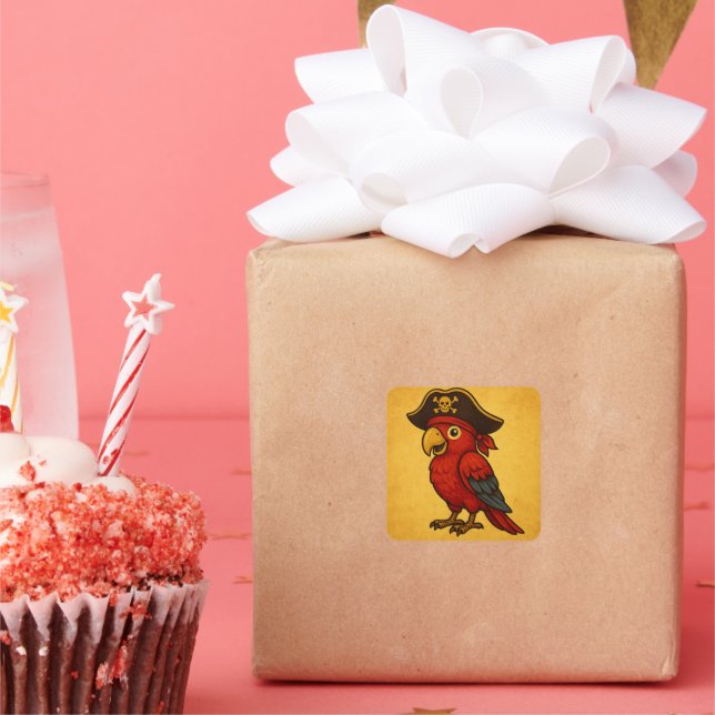 Pegatina Cuadrada Rústico loro pirata (Fiesta)