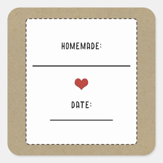 Pegatina Cuadrada Rústico marrón kraft Red Heart Casemade Canning Ja (Anverso)