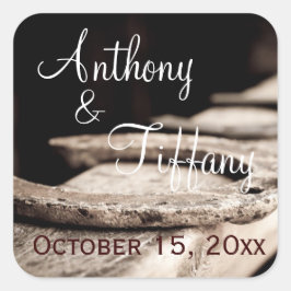 Pegatina Cuadrada Rústico país herradura bodas de vacuno favor paque