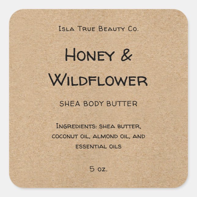 Pegatina Cuadrada Rústico Papel Kraft Estilo Natural Producto de bel