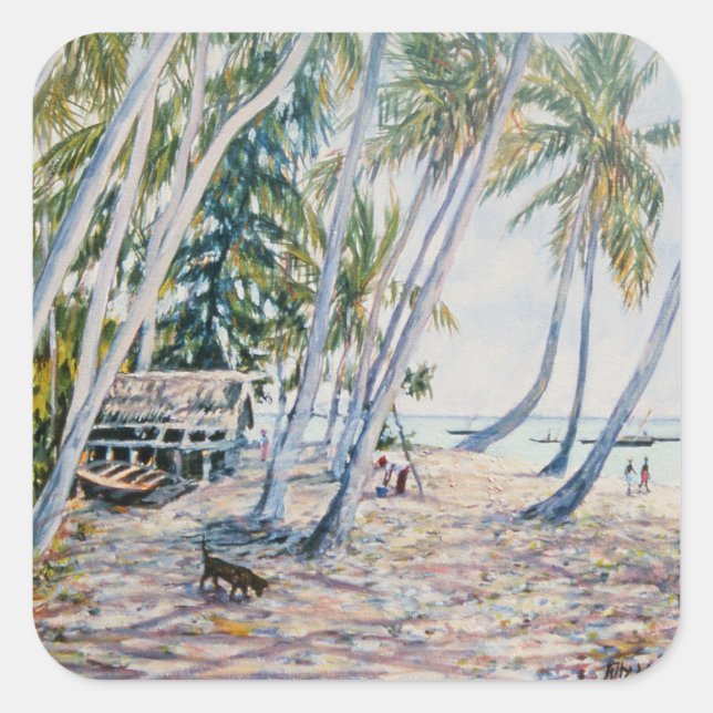 Pegatina Cuadrada Rustling Palms Zanzibar 2002 (Anverso)