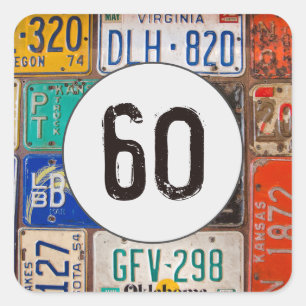Pegatina Cuadrada Rusty License Plates para el 60 cumpleaños