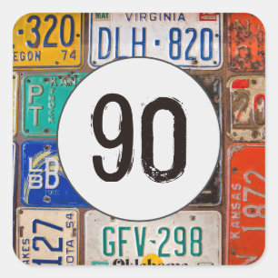 Pegatina Cuadrada Rusty License Plates para el cumpleaños 90