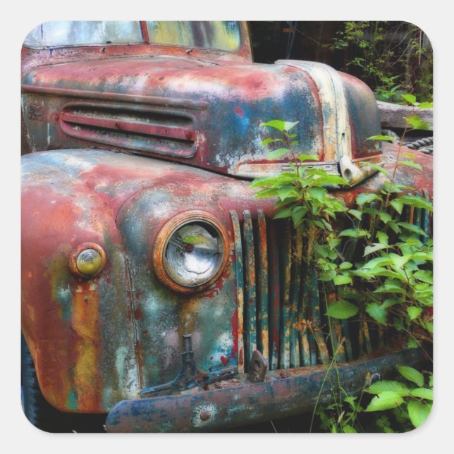 Pegatina Cuadrada Rusty Old Antique Truck (Anverso)