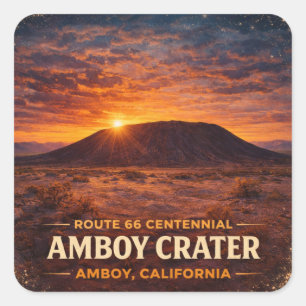 Pegatina Cuadrada Ruta 66 Centenario Atardecer Cráter Amboy Viaje
