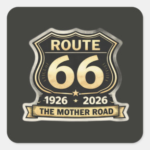 Pegatina Cuadrada Ruta 66 Centenario Mother Road Shield Sticker