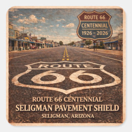 Pegatina Cuadrada Ruta 66 Centenario Pavimento Seligman Vista