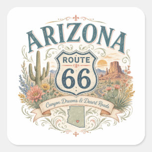 Pegatina Cuadrada Ruta 66 de Arizona Arte Femenino de Viaje por el D