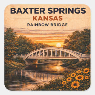 Pegatina Cuadrada Ruta 66 Puente Arcoíris Baxter Springs Monumento