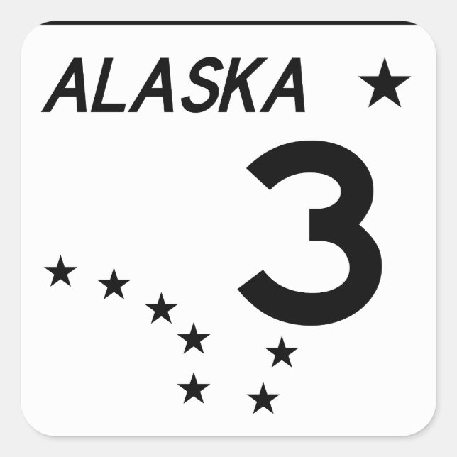 Pegatina Cuadrada Ruta Estatal de Alaska 3 (Anverso)