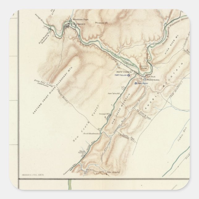 Pegatina Cuadrada Rutas de Virginia, Averell (Anverso)