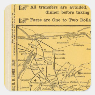 Pegatina Cuadrada Rutas internacionales de buques de vapor, Nueva Es