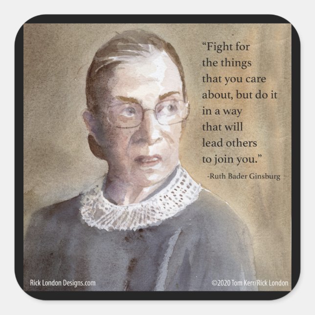 Pegatina Cuadrada Ruth Bader Ginsburg & Cita (Anverso)
