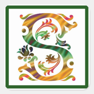 Pegatina Cuadrada S - Monograma S inicial de cosecha