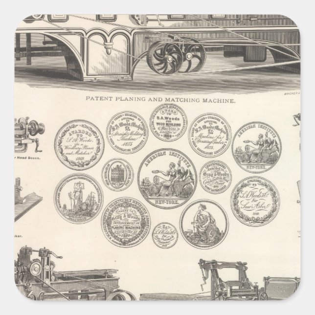 Pegatina Cuadrada SA Woods Machine Company (Anverso)