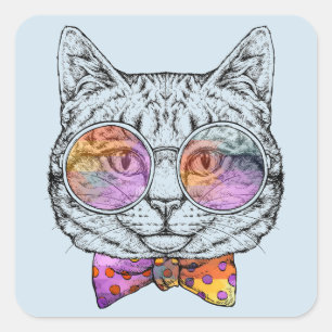 Pegatina Cuadrada Sabio Kitty Kat