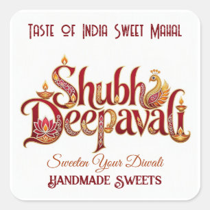 Pegatina Cuadrada Sabor de la India Pequeña Empresa Promoción Diwali