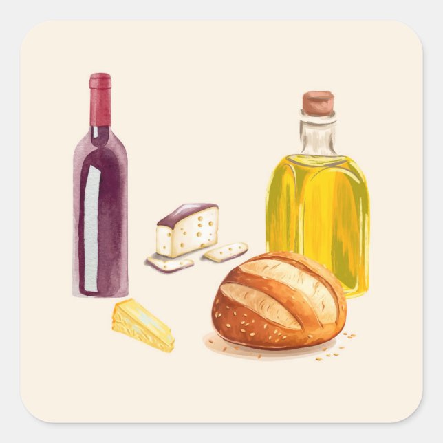 Pegatina Cuadrada Sabores mediterráneos (Anverso)