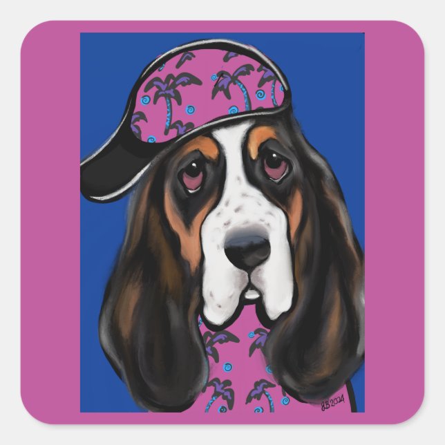 Pegatina Cuadrada Sabueso Basset (Anverso)
