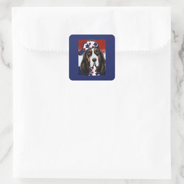 Pegatina Cuadrada Sabueso Basset (Bolso)