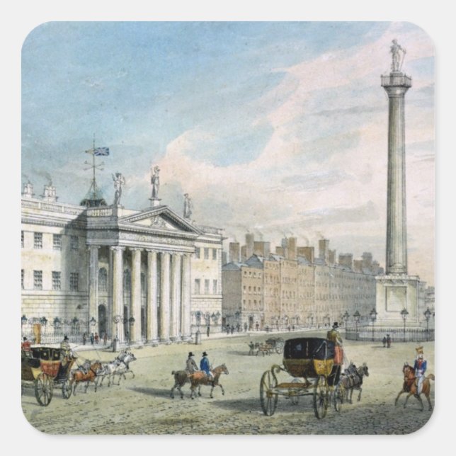 Pegatina Cuadrada Sackville Street, Dublín (Anverso)