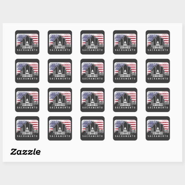 Pegatina Cuadrada Sacramento California American Flag Vintage (Hoja)