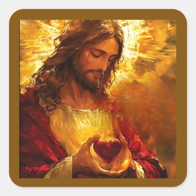 Pegatina Cuadrada Sacred Heart of Jesus  (Anverso)