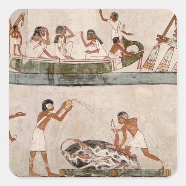 Pegatina Cuadrada Sacrificación y purificación de un toro (Anverso)