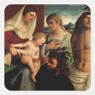 Pegatina Cuadrada Sacros Conversatione con los SS. Catherine,