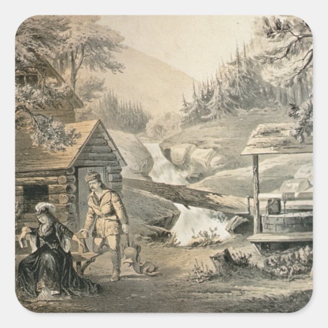 Pegatina Cuadrada 'Saddle Mending', Poster de la estrella de 'Davy C (Anverso)