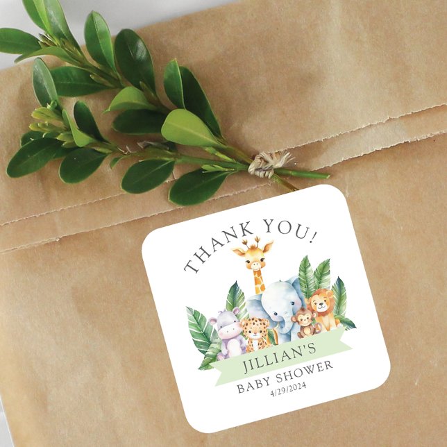 Pegatina Cuadrada Safari Adventure Baby Shower Gracias (Subido por el creador)