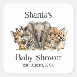 Pegatina Cuadrada Safari Animals Baby Shower
